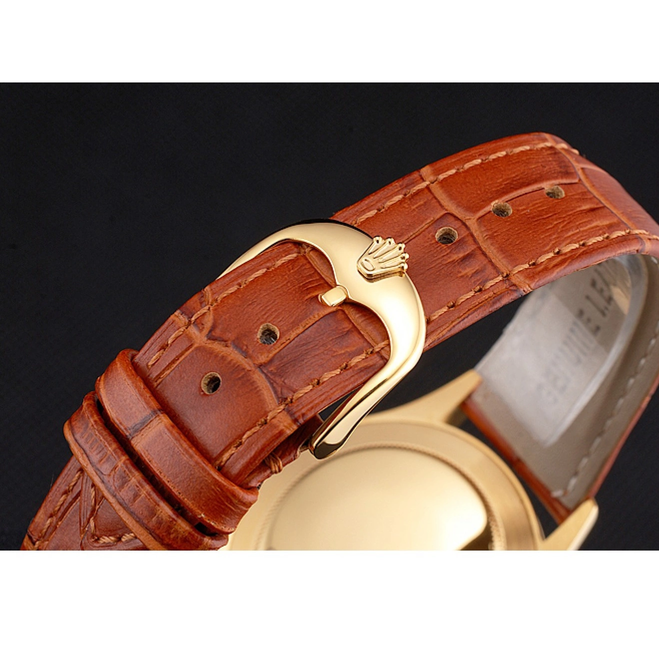 Good copy rolex watches Dial Light Leather Brown Swiss Strap Rolex Gold Gold Datejust Case 0806